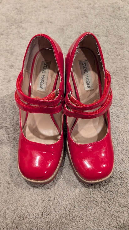 Steve Madden Cherry Red Women's Twice Mary Jane Platform Pinup Pumps High Heels - Picture 3 of 5